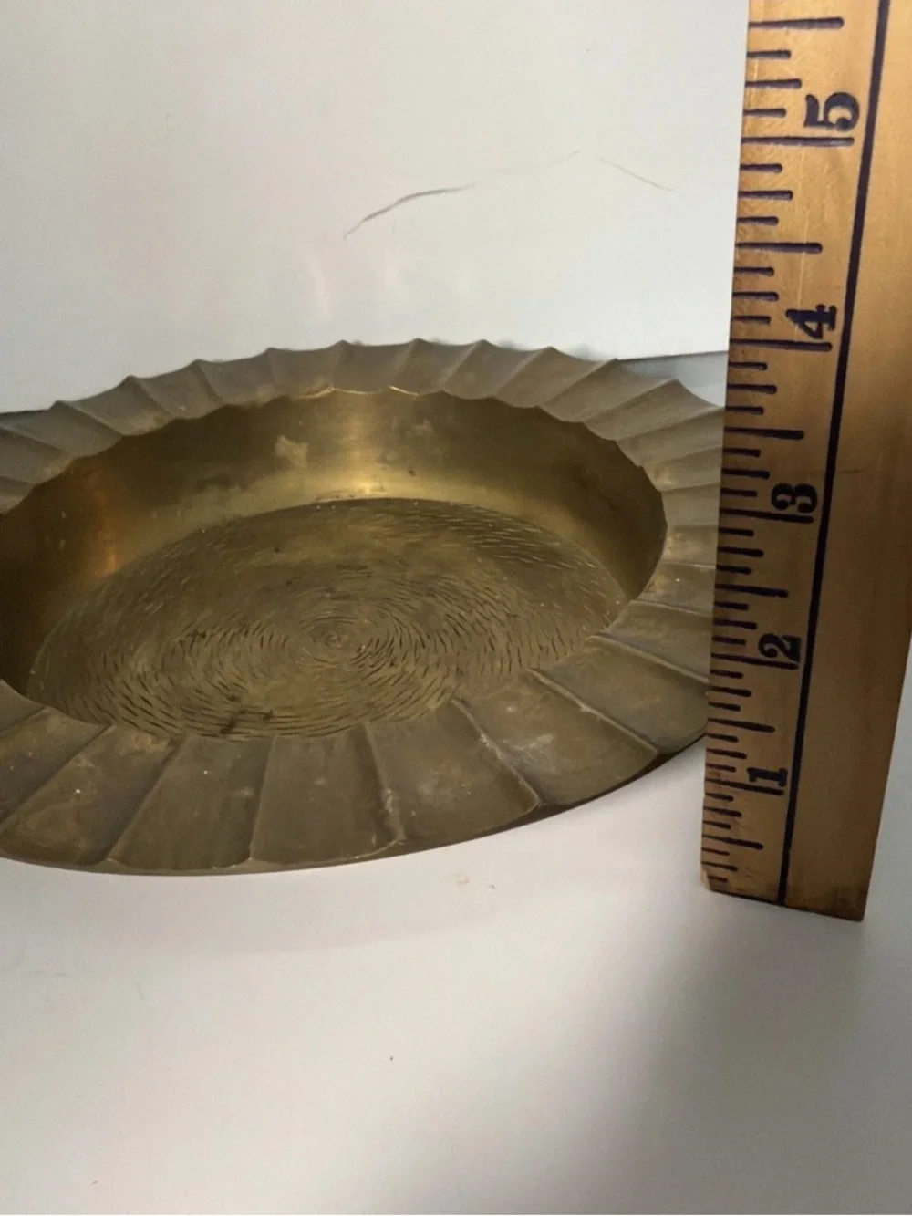 Large Decorative Brass Bowl - Scalloped Rim